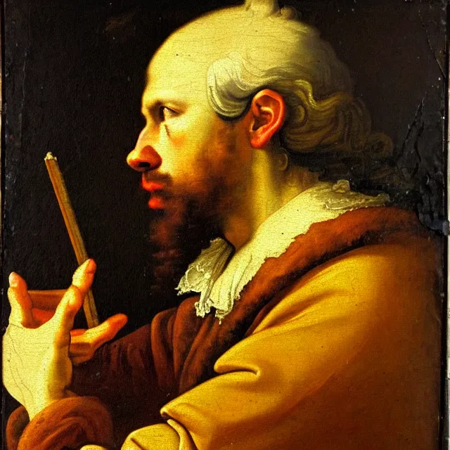 Prompt: baroque portrait painting of disheveled young pensive nobleman sorcerer painter