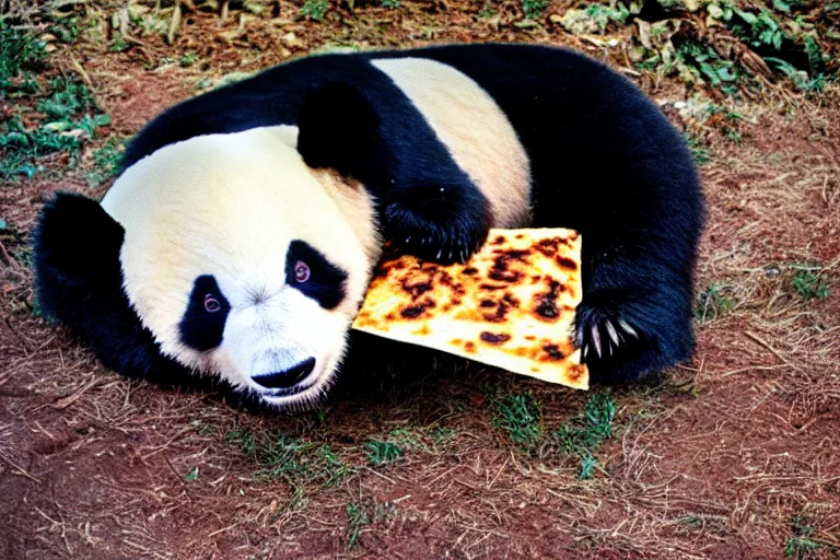 Prompt: a photo of a giant mutant panda quesadilla in its natural habitat, kodak ektachrome e 1 0 0 photography