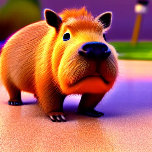 Image similar to disney pixar style capybara, 3D animation, 4k render