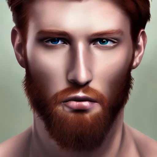 Image similar to professional digital art of a man with natural reddish hair and green eyes, popular, high quality, highly detailed, hd, 4 k