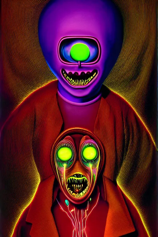 Image similar to a hyperrealistic painting of an electricity creature specter in the mansions lobby, cinematic horror by chris cunningham, lisa frank, richard corben, highly detailed, vivid color,