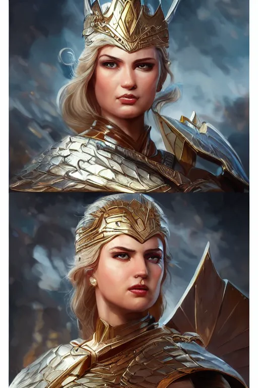 Image similar to amazon valkyrie athena, d & d, fantasy, portrait, highly detailed, headshot, digital painting, trending on artstation, concept art, sharp focus, illustration, art by artgerm and greg rutkowski and magali villeneuve