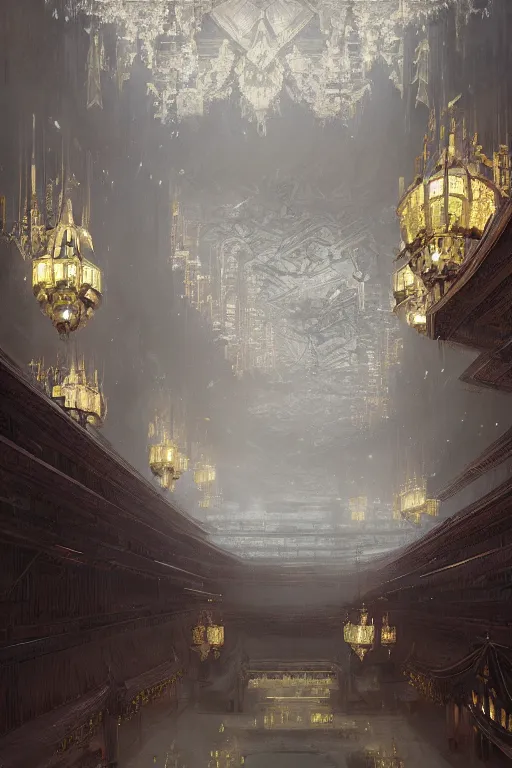 Image similar to inside of an imperial palace, powerfull, intricate, elegant, volumetric lighting, digital painting, highly detailed, artstation, sharp focus, illustration, concept art, ruan jia, steve mccurry