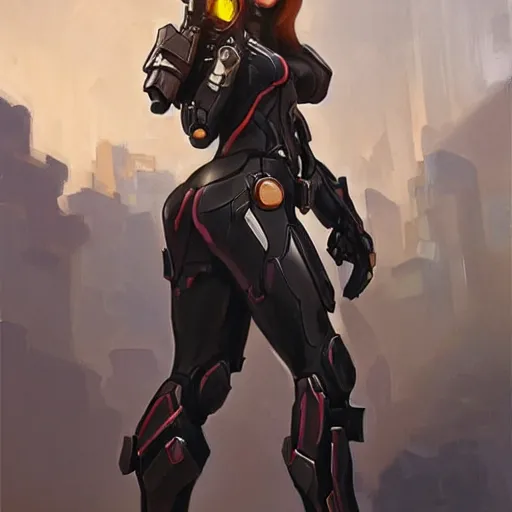 Image similar to greg manchess portrait painting of light armored black widow as overwatch character, medium shot, asymmetrical, profile picture, organic painting, sunny day, matte painting, bold shapes, hard edges, street art, trending on artstation, by huang guangjian and gil elvgren and sachin teng