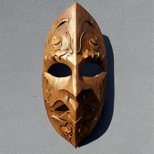 Prompt: divine dragon wooden mask