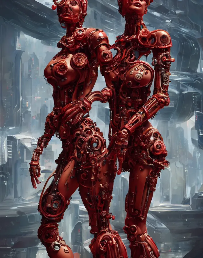 Prompt: portrait, antique marble statue venus, super hero pose, red biomechanical dress, inflateble shapes, wearing epic bionic cyborg implants, masterpiece, intricate, biopunk futuristic wardrobe, highly detailed, art by akira, mike mignola, artstation, concept art, background galaxy, cyberpunk, octane render