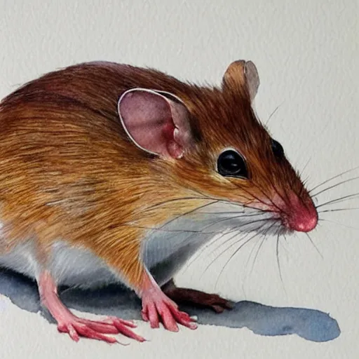 Prompt: water color on paper, wood mouse, highly detailed, artstation, masterpiece, award - winning,