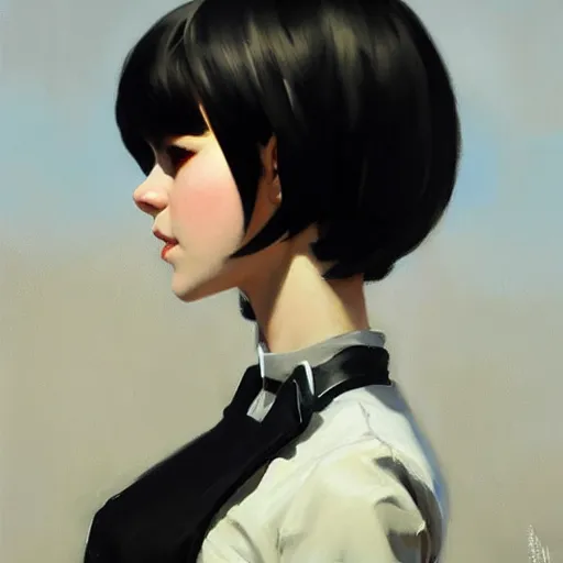 Prompt: greg manchess portrait painting of white pale skinny young girl with black hime haircut as overwatch character, medium shot, asymmetrical, profile picture, organic painting, sunny day, matte painting, bold shapes, hard edges, street art, trending on artstation, by huang guangjian and gil elvgren and sachin teng