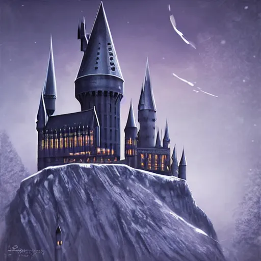 Image similar to hogwarts at night, winter, digital art, detailed, cinematic