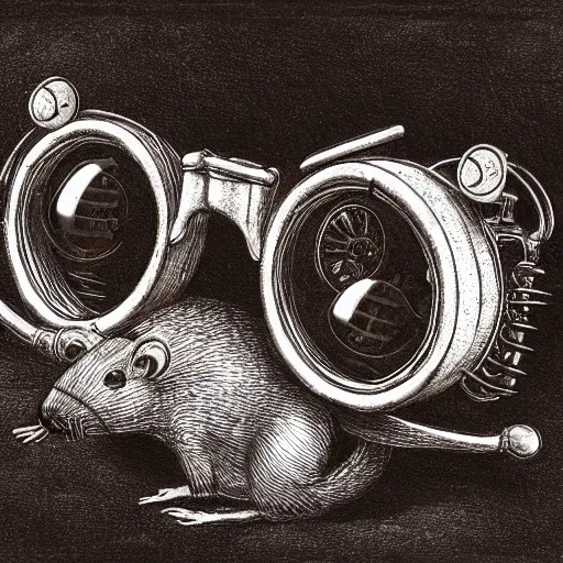 Prompt: a rat with steampunk googles, by Leonardo DaVinci