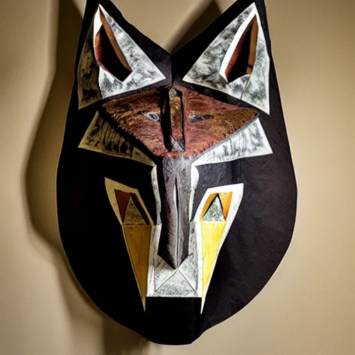 Image similar to paleolithic shamanic mask of wolf, studio photo