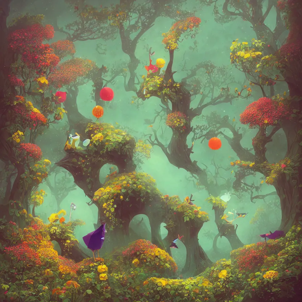 Prompt: low poly, pixar, un surreal hybrid animals, nostalgia for a fairytale, magic realism, flowerpunk, mysterious vivid colors by andy kehoe and amanda clarke en un mundo de Gediminas Pranckevicius y Shamsia Hassani