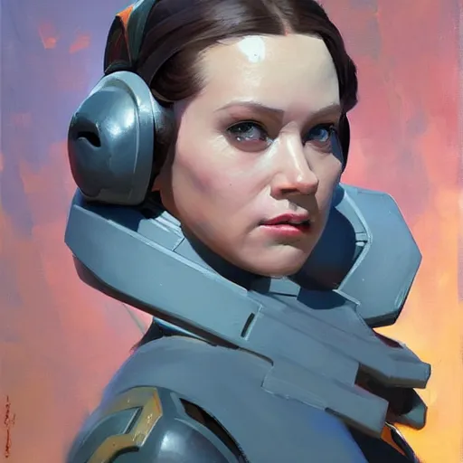 Image similar to greg manchess portrait painting of partially armored leia organa as overwatch character, medium shot, asymmetrical, profile picture, organic painting, sunny day, matte painting, bold shapes, hard edges, street art, trending on artstation, by huang guangjian and gil elvgren and sachin teng