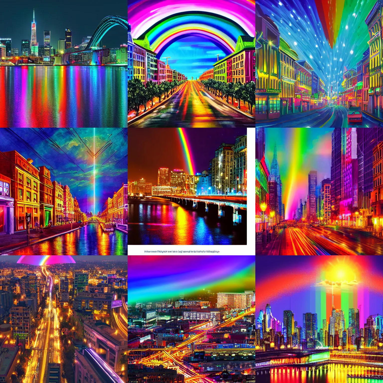 Image similar to city at night, high detail, high modernization, ultra mega super hyper lighting bright colors of the rainbow, ultra mega super hyper realistic