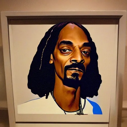 Image similar to the face of snoop dogg famous rapper professional photo on the body of the beagle snoopy from charles schultz'peanuts