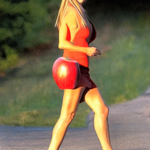 Prompt: jennifer anniston dressed like an apple, 8 0 0 iso, award winning photography