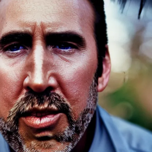 Prompt: nicholas cage close - up by steve mccurry