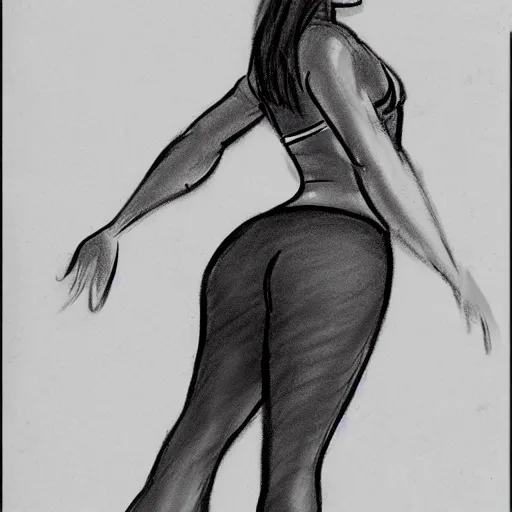 Image similar to milt kahl sketch of thick cuban girl wearing black yoga pants