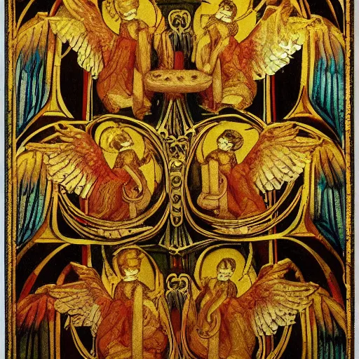 Image similar to A True Cherubim, Four of them, Four Faces, 6 Wings, firey serpent