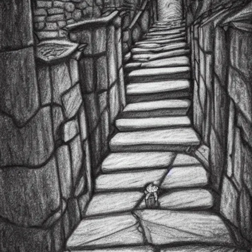 Image similar to pencil art, highly detailed, picture of hero walking on a path of a castle on a mountain