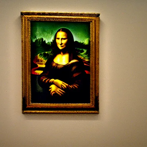 Prompt: mona lisa shot on an 8mm lens