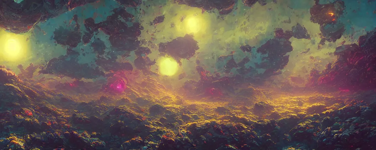 Image similar to ” outer planet landscape, [ cinematic, detailed, epic, widescreen, opening, establishing, mattepainting, photorealistic, realistic textures, octane render, art by paul lehr ] ”