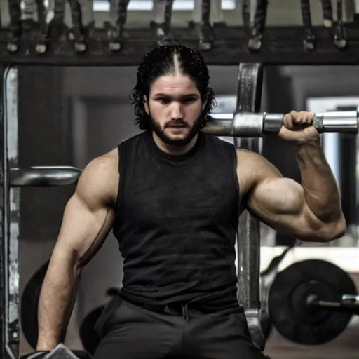 Prompt: Jon Snow Pumping Iron