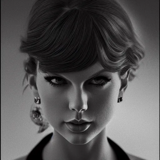 Prompt: a front - faced clear close - up studio portrait of taylor swift looking to the left, dramatic cinematic lighting, trending on artstation, fine details, 8 k, highly detailed, beautifully composed