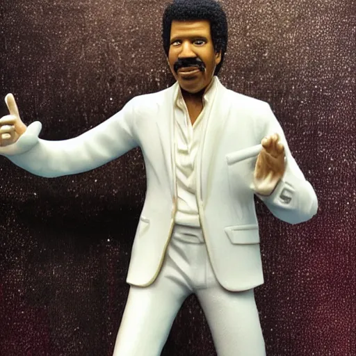 Prompt: photo of lionel richie sculpture in the hello video being sold at christies auction room realistic