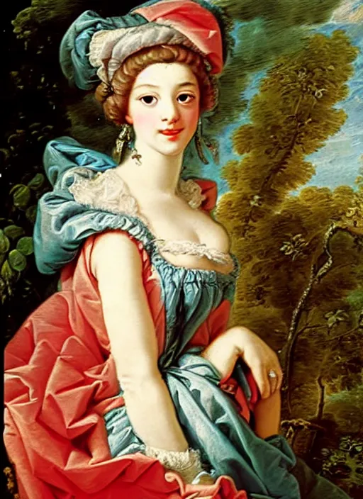 Prompt: portrait of young woman in renaissance dress and renaissance headdress, art by francois boucher