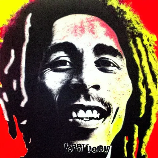 Image similar to Pop-art portrait of Bob Marley in style of Andy Warhol, photorealism