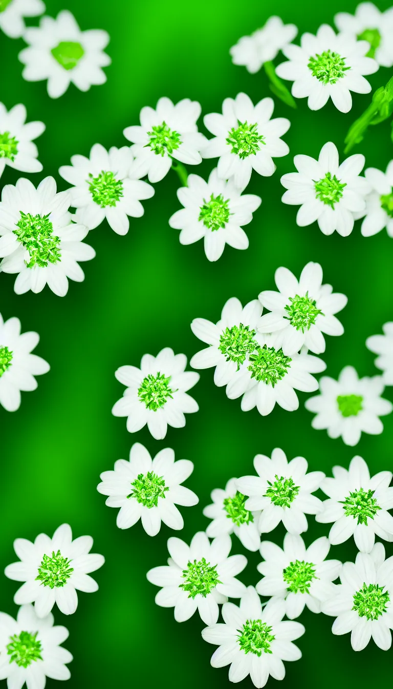 Prompt: highly detailed photo white flowers on green background, award winning photo, hyper realistic, concept art, 8 k detail post - processing