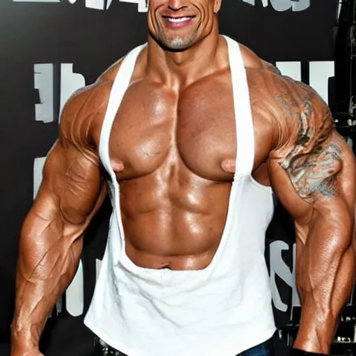 Prompt: dwayne johnson with really slim arms