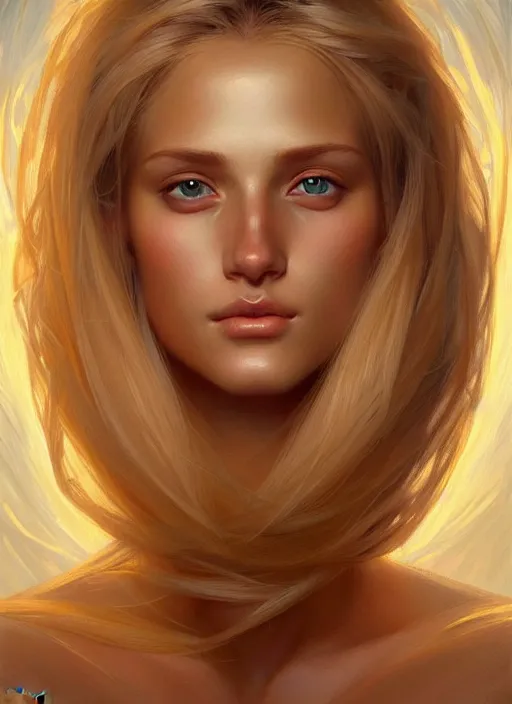 Image similar to beautiful feminine face!! portrait of young wife blessed by god with ever - increasing physical mental perfection, blonde, symmetrical! intricate, sensual features, highly detailed, divine holy perfection!! sci fi, digital painting, artstation, concept art, smooth, sharp focus, illustration, art by artgerm and greg rutkowski and alphonse mucha