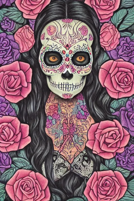 Image similar to Illustration of a sugar skull day of the dead girl, art by evelyn de morgan