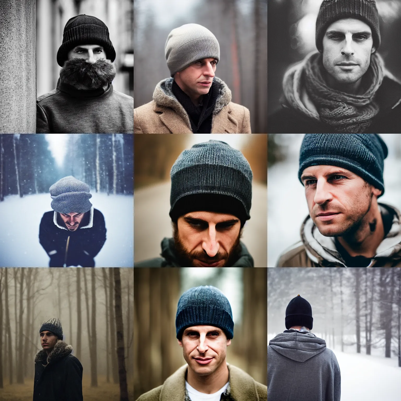 Prompt: emnuel macron wearing a toque, moody, cinematic colors, bokeh