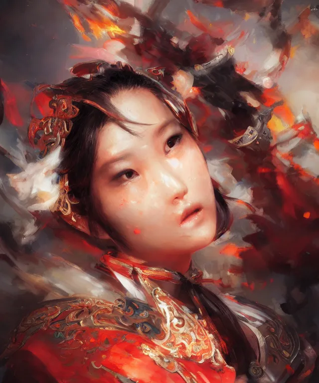 Image similar to hu tao from genshin impact, hu tao, perfect face, collaborative painting by greg ruthowski, ruan jia, artgerm, highly detailed, complex, exquisite and beautiful, 4 k, 8 k, artstation