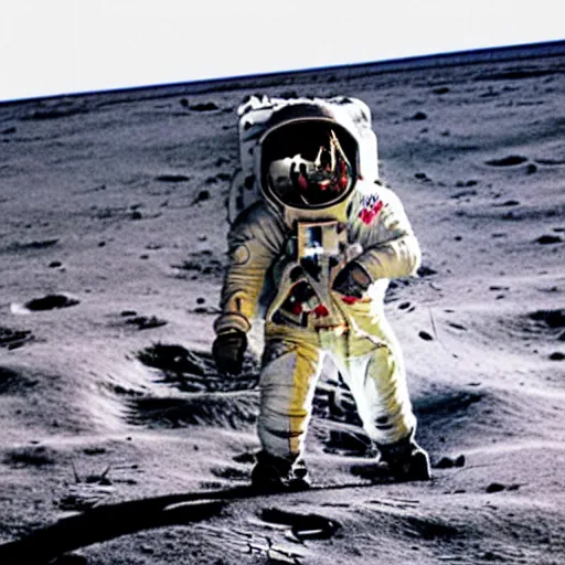 Image similar to grainy 1 9 7 0 s nasa photograph of an astronaut doing the moonwalk dance on the moon, astronaut sliding backwards dance on the moon, side angle