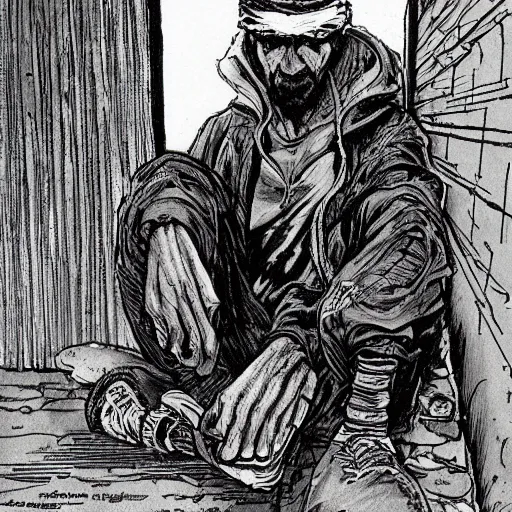Prompt: sad anti-hero homeless person by Todd McFarlane