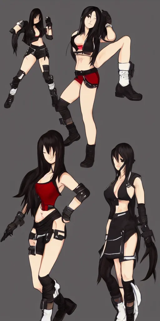 Image similar to stylised concept art of tifa lockhart in alternate outfits, trending on artstation