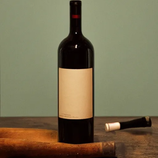 Prompt: still life photograph of a wine bottle filled with lightning