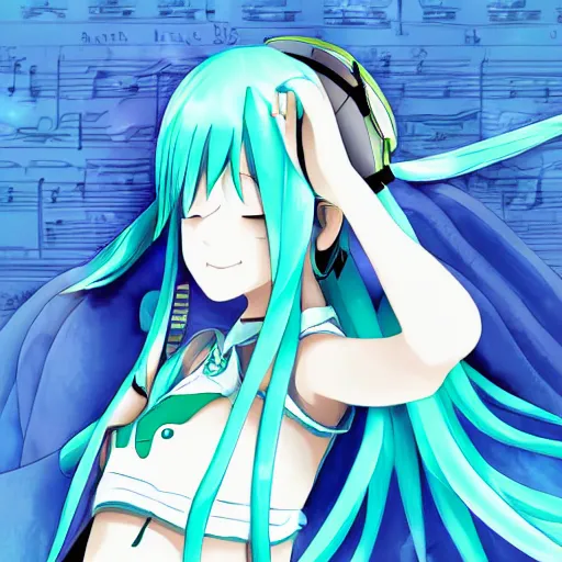 Image similar to Hatsune Miku having a comfy sleep, detailed digital art