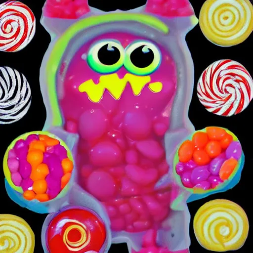 Image similar to photo of a monster made of candy