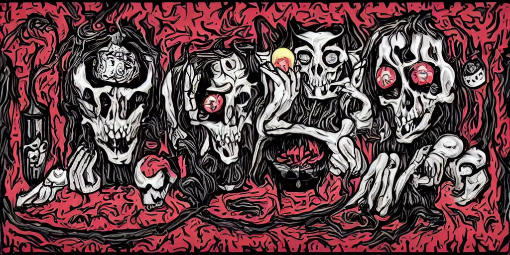 Image similar to dark ritual in lowbrow art style