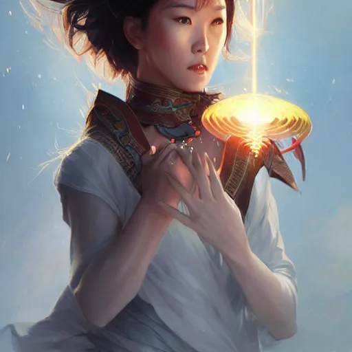 Prompt: asian female lightning elemental, lifelike, portrait, highly detailed, digital painting, artstation, concept art, sharp focus, illustration, cinematic lighting, art by artgerm and greg rutkowski and alphonse mucha