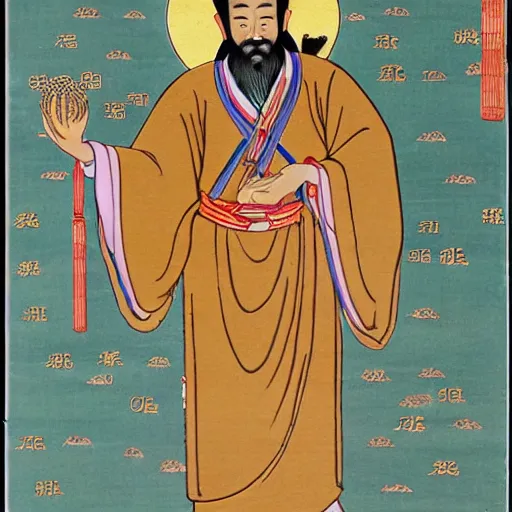 Prompt: chinese taoist saint, by wu daozi,