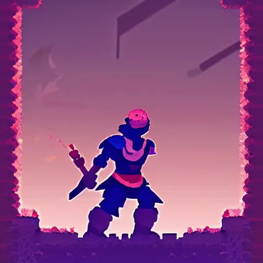 Prompt: dead cells main character holding a kopesh, ready to strike, digital art, three color palette