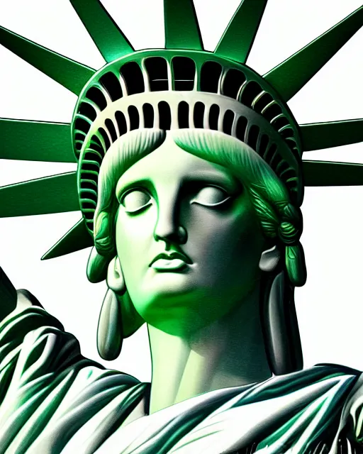 Prompt: photo portrait beautiful real woman as the statue of liberty hyper realistic face, beautiful eyes, hyper detailed, smooth