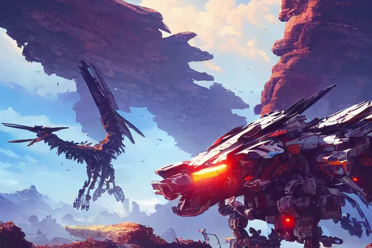 Image similar to stormbird machine mecanical creature robot of horizon forbidden west horizon zero dawn radiating a glowing aura global illumination ray tracing hdr fanart arstation by ian pesty and alena aenami artworks in 4 k