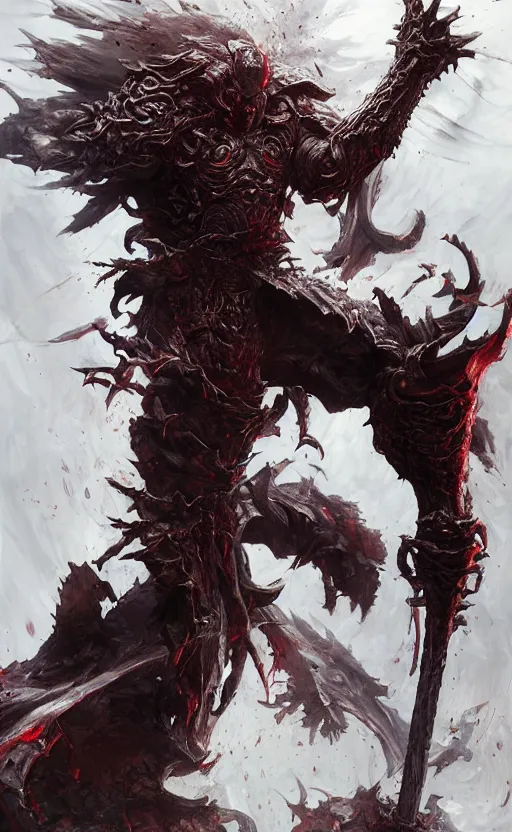 Image similar to full body shot Guts Berserk, Diablo , extremely detailed, made by wlop, maxwell boas, Naranbaatar Ganbold, Raymond Swanland and Ruan Jia. Masterpiece. Repin. Greg Rutkowski